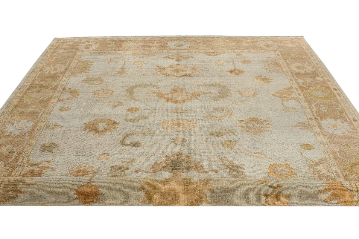 8x10 Blue and Brown Turkish Oushak Rug