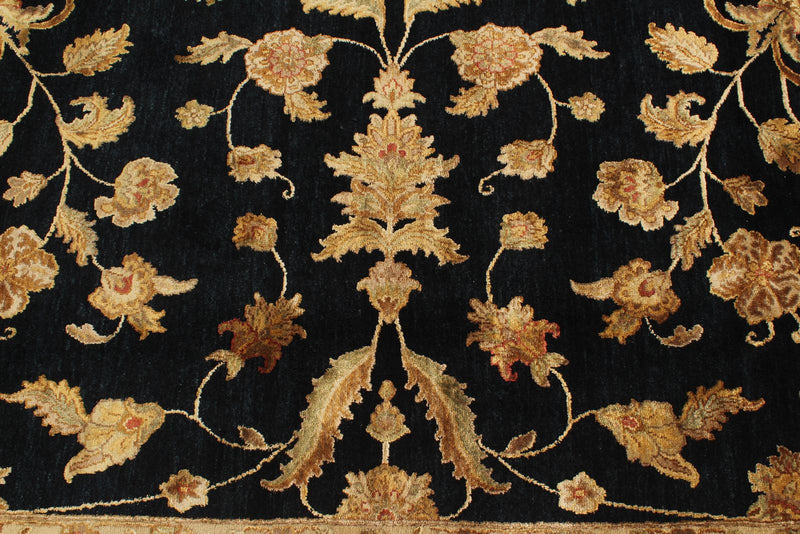 Vintage Handmade 9x12 Black and Ivory Anatolian Turkish Silk Hereke Distressed Area Rug