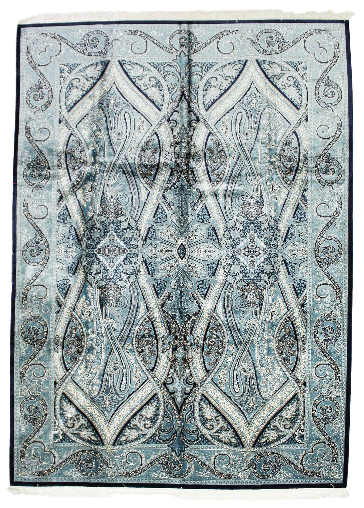 8x11 Navy and White Turkish Antep Rug