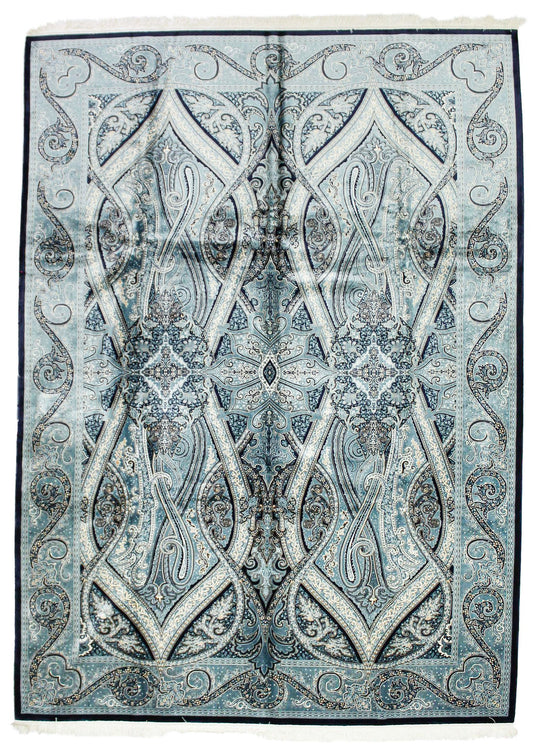 8x11 Navy and White Turkish Antep Rug