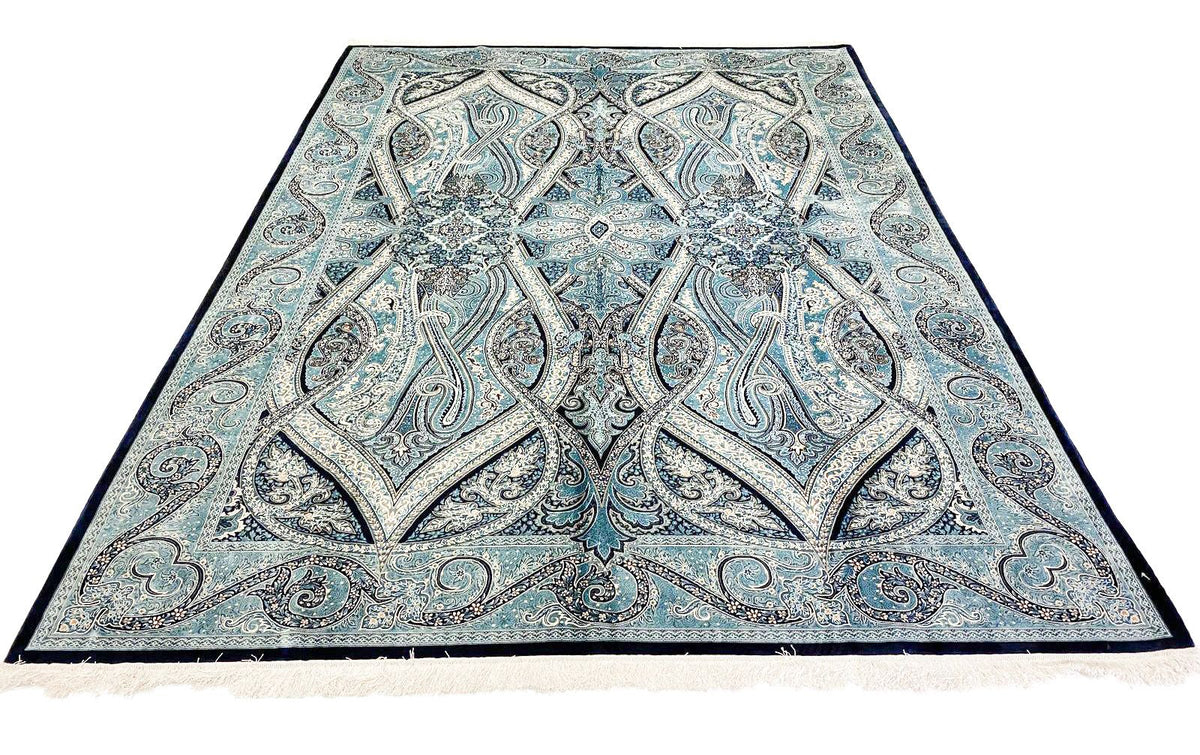8x11 Navy and White Turkish Antep Rug