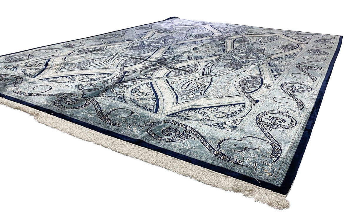 8x11 Navy and White Turkish Antep Rug