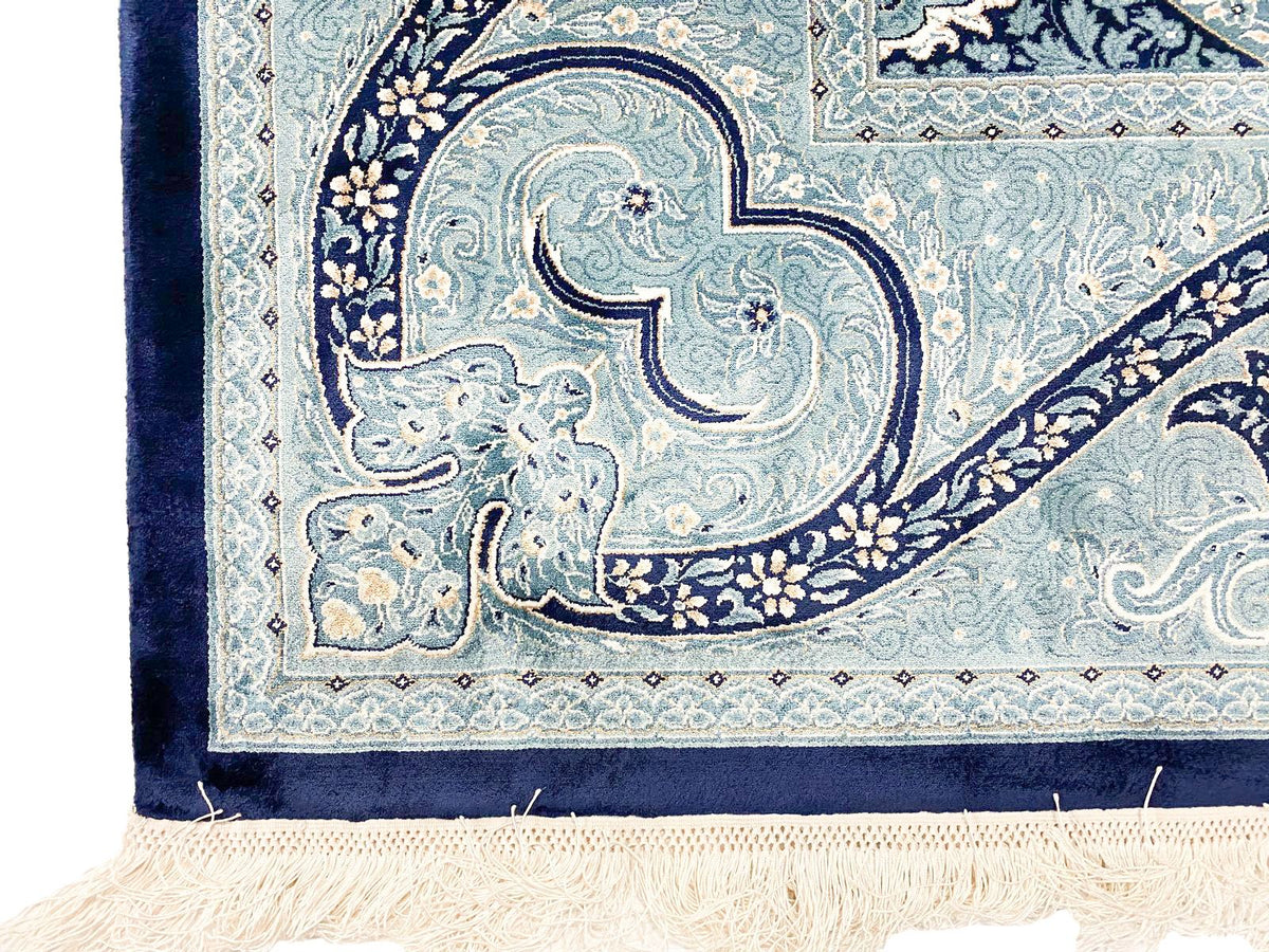 8x11 Navy and White Turkish Antep Rug