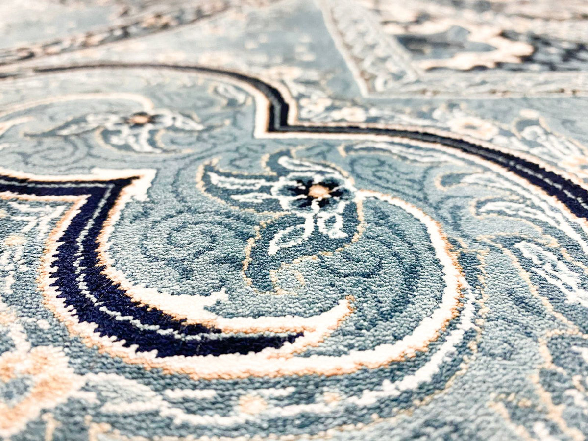 8x11 Navy and White Turkish Antep Rug