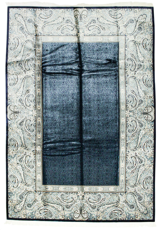 8x11 Navy and White Turkish Antep Rug
