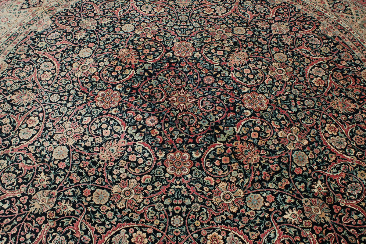 9x9 Navy and Ivory Turkish Silk Rug
