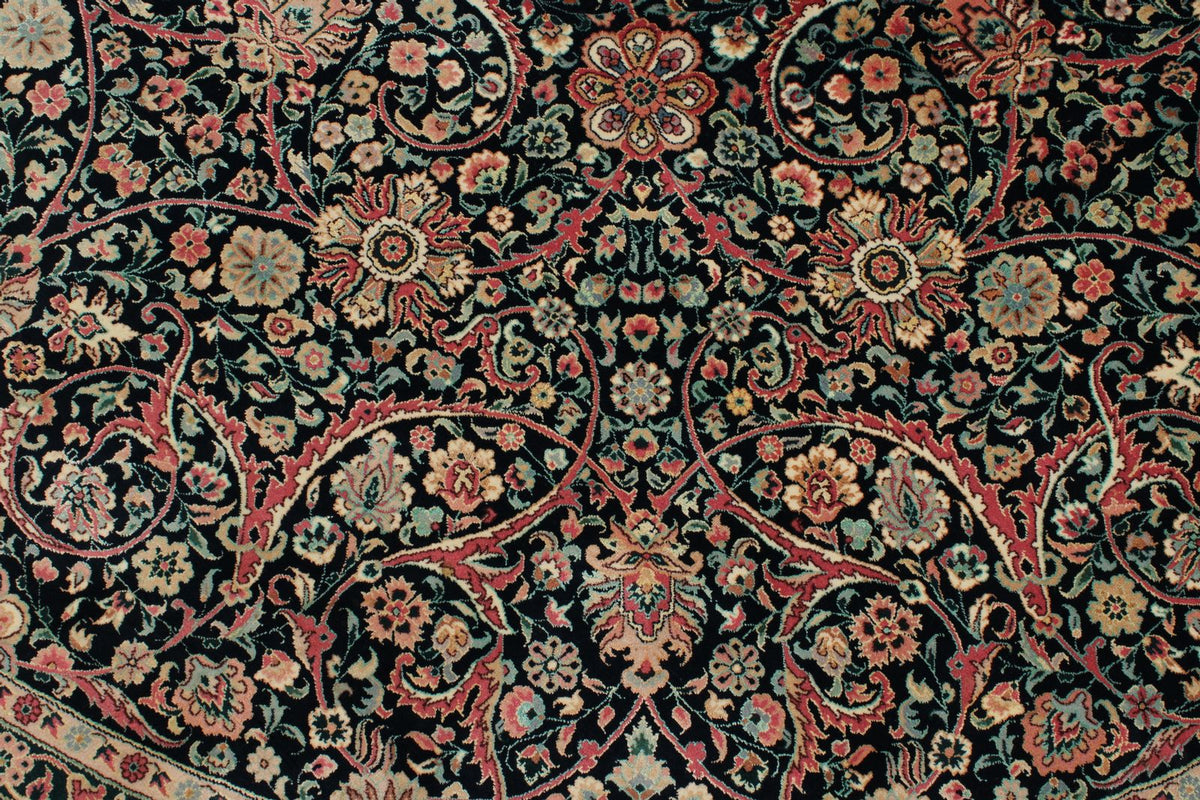 9x9 Navy and Ivory Turkish Silk Rug