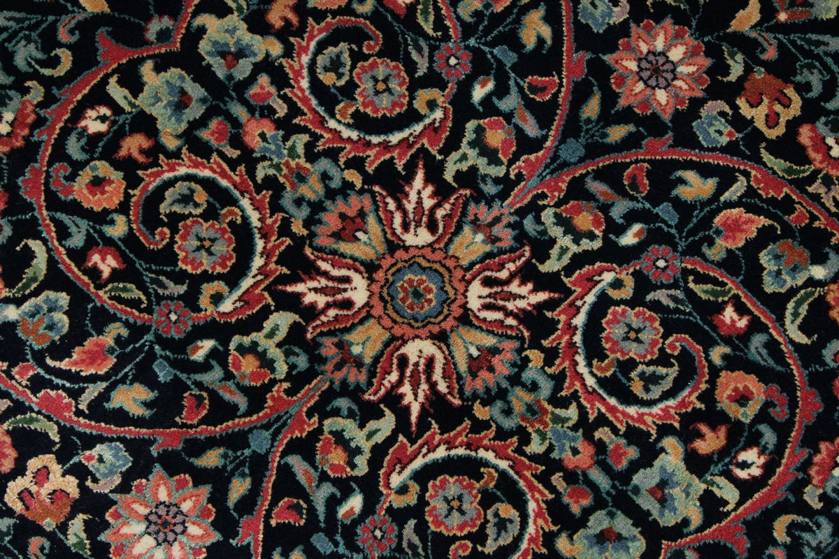 9x9 Navy and Ivory Turkish Silk Rug