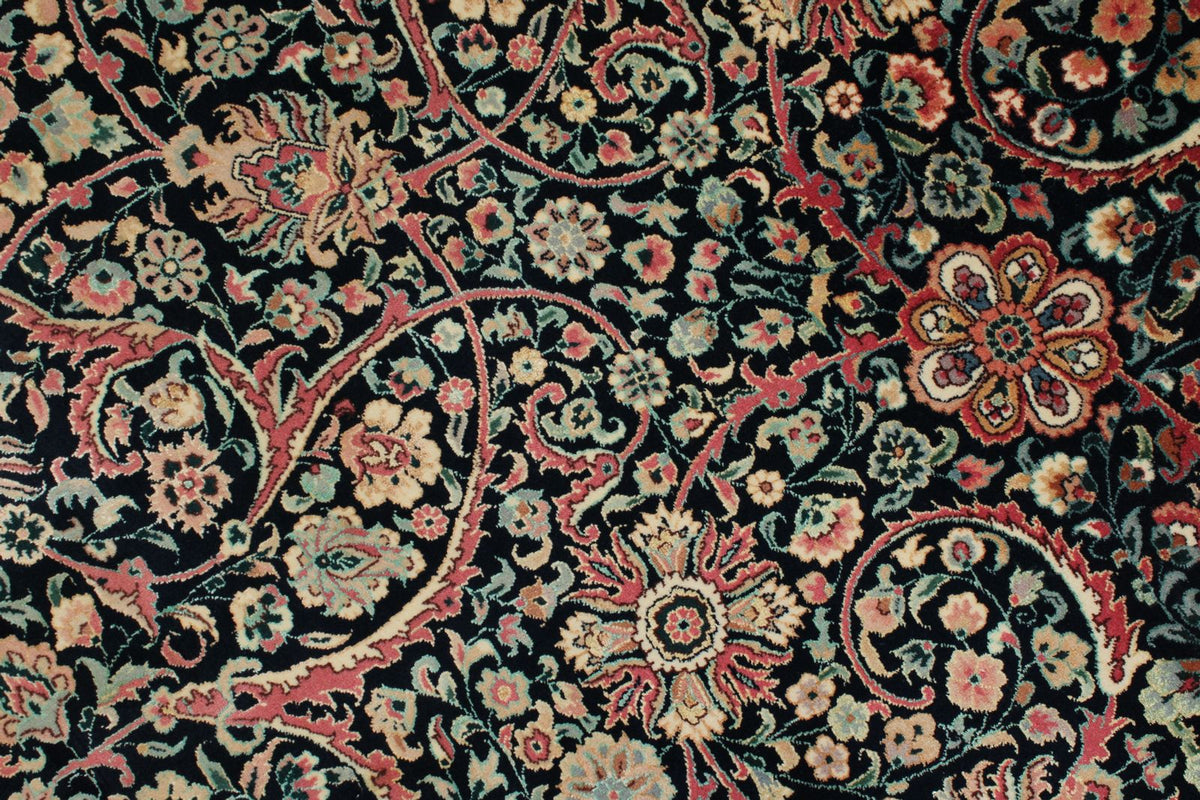 9x9 Navy and Ivory Turkish Silk Rug