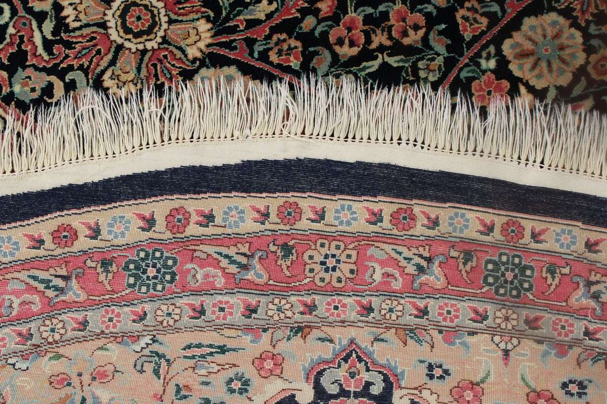 9x9 Navy and Ivory Turkish Silk Rug