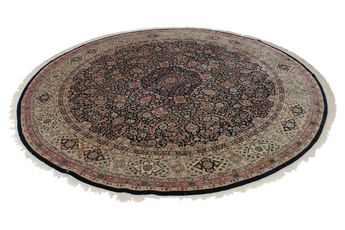 9x9 Navy and Ivory Turkish Silk Rug