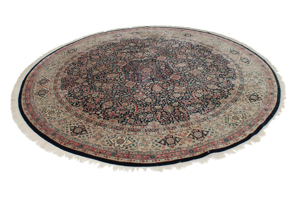 9x9 Navy and Ivory Turkish Silk Rug