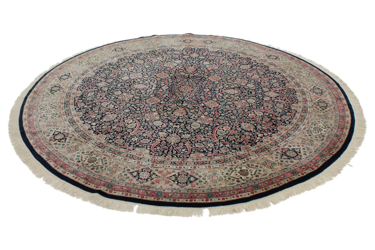 9x9 Navy and Ivory Turkish Silk Rug