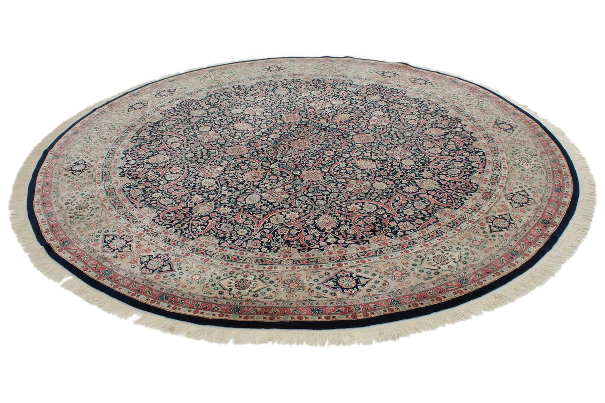 9x9 Navy and Ivory Turkish Silk Rug