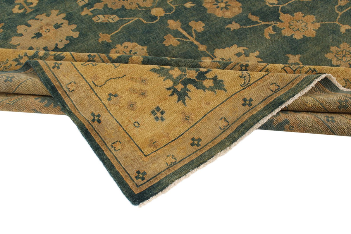 9x12 Blue and Ivory Turkish Oushak Rug