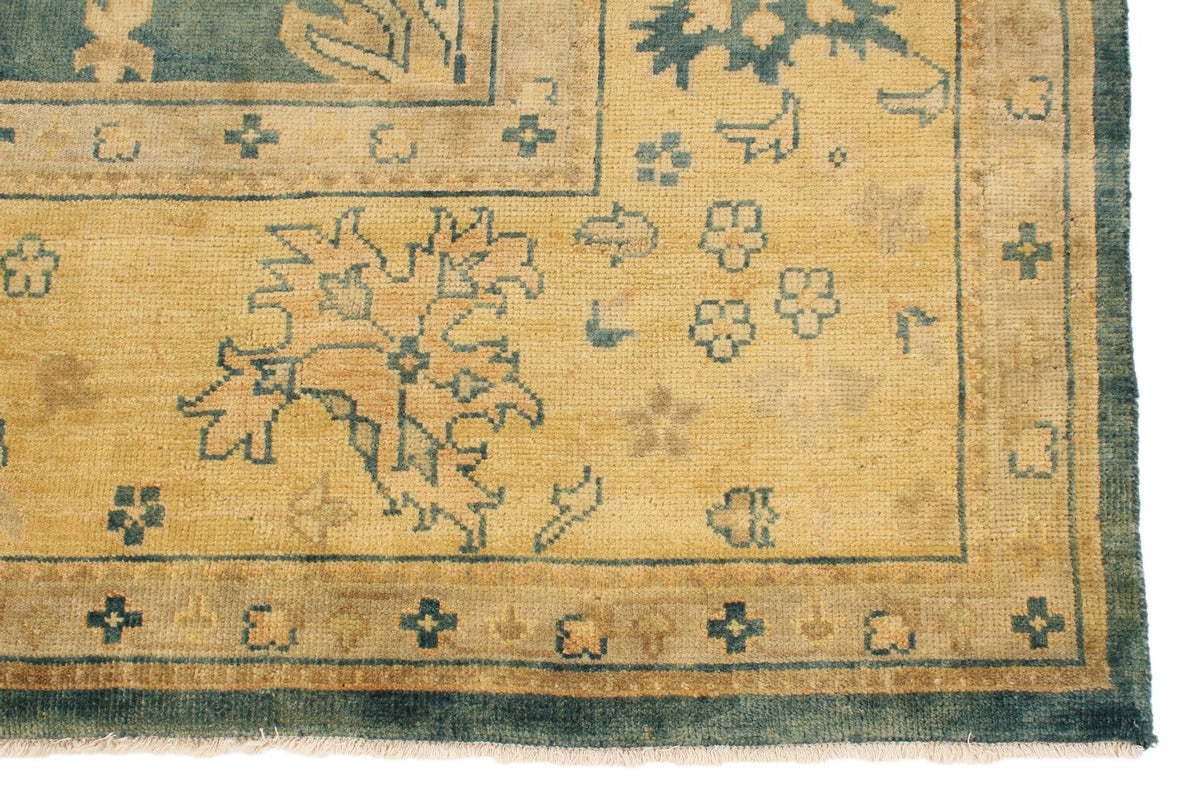 9x12 Blue and Ivory Turkish Oushak Rug