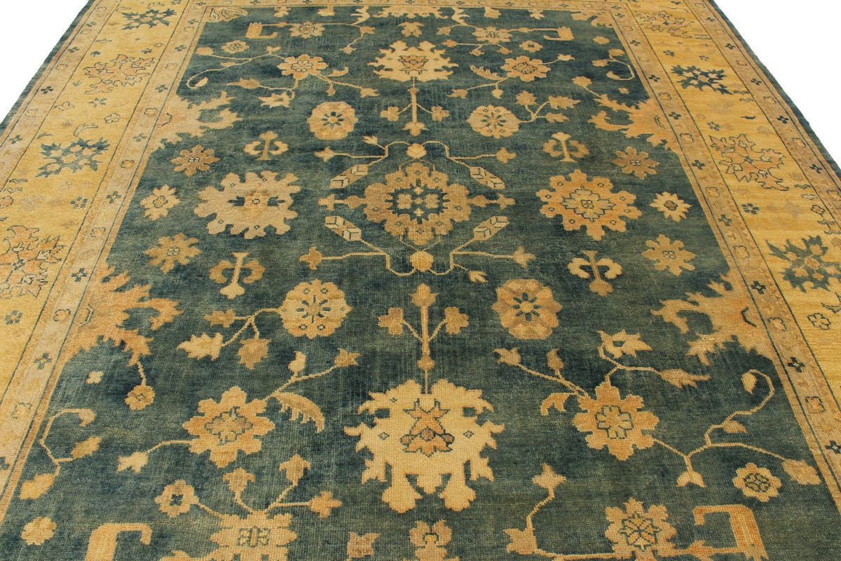 9x12 Blue and Ivory Turkish Oushak Rug