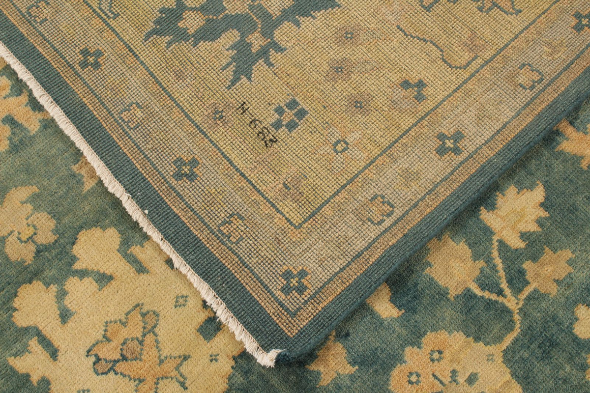 9x12 Blue and Ivory Turkish Oushak Rug