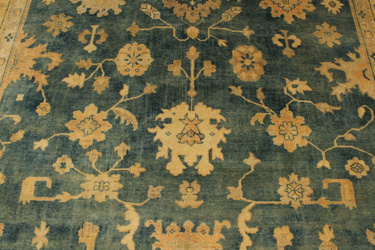 9x12 Blue and Ivory Turkish Oushak Rug