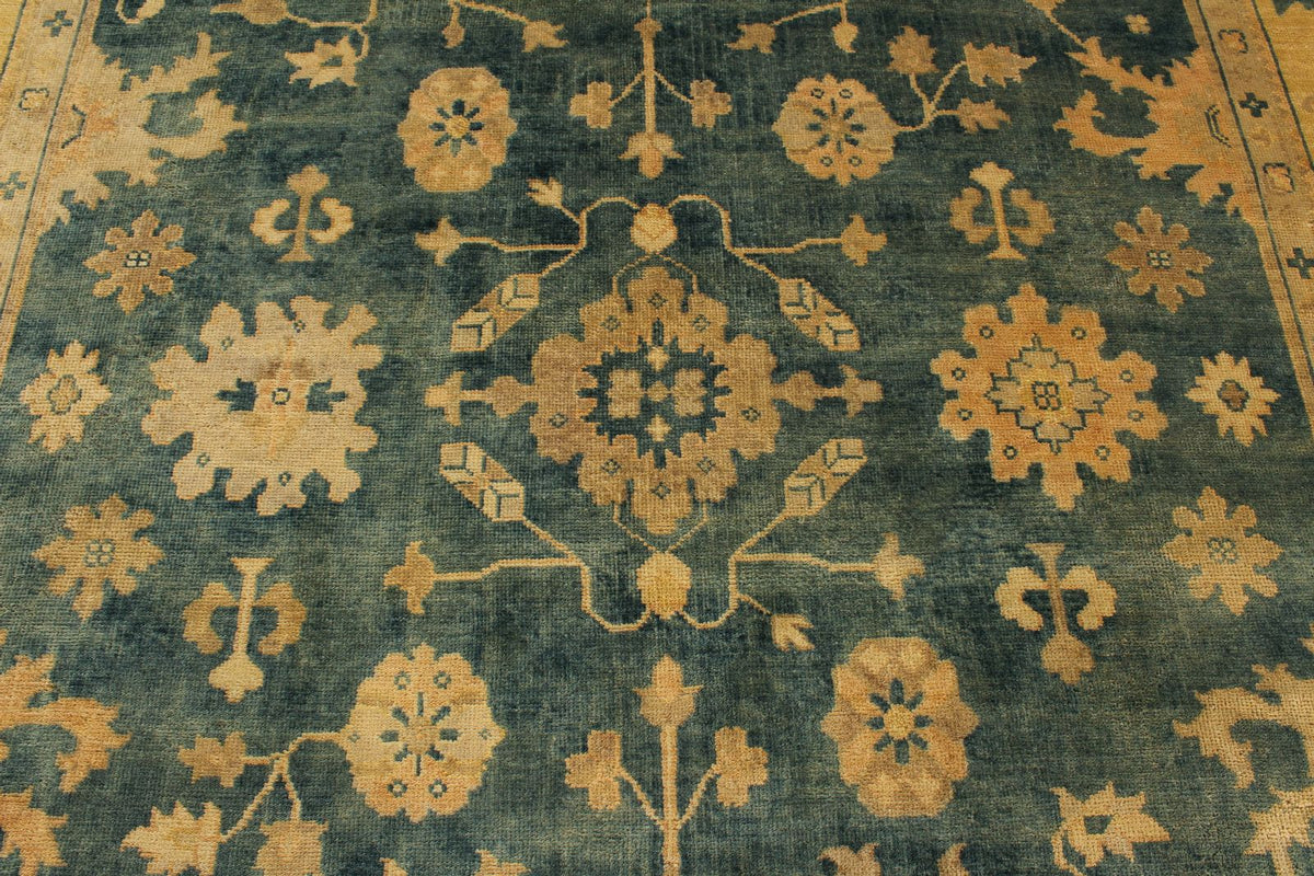 9x12 Blue and Ivory Turkish Oushak Rug