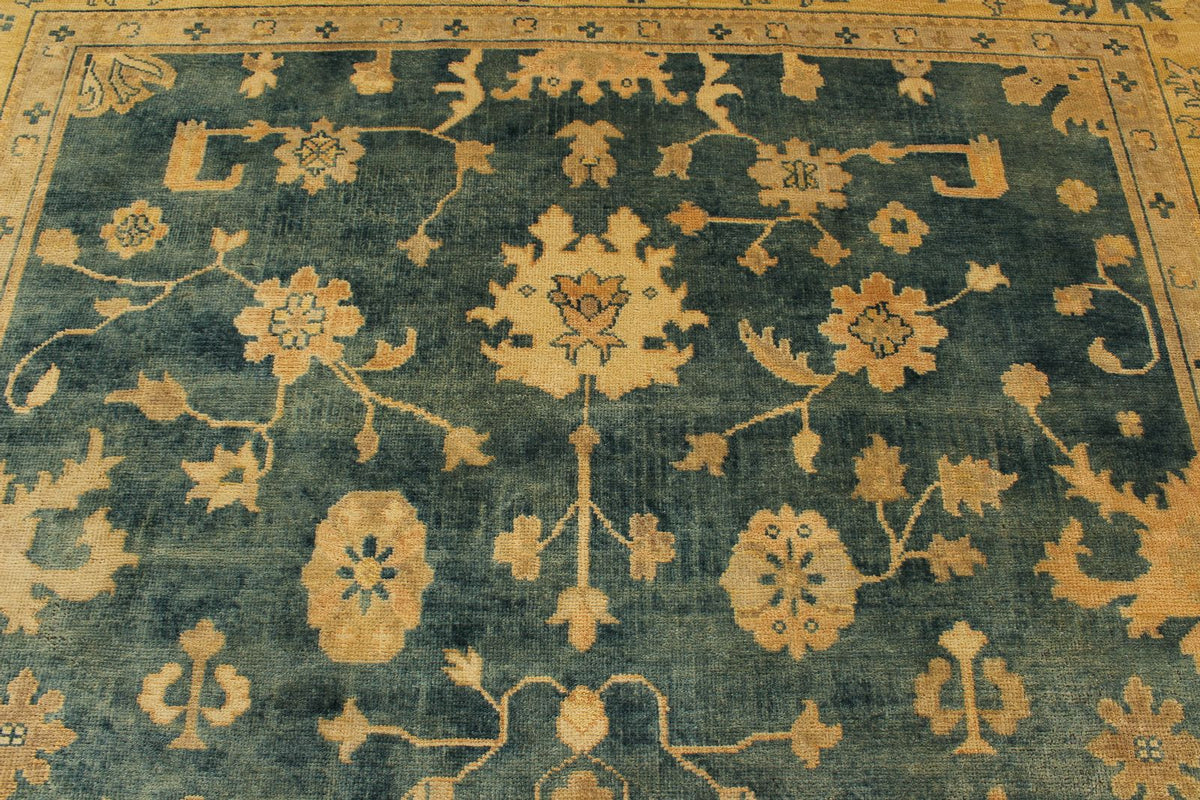 9x12 Blue and Ivory Turkish Oushak Rug
