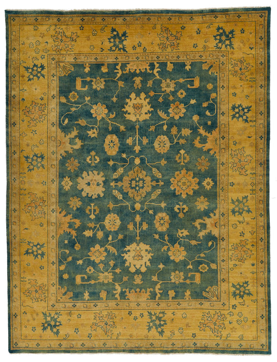 9x12 Blue and Ivory Turkish Oushak Rug