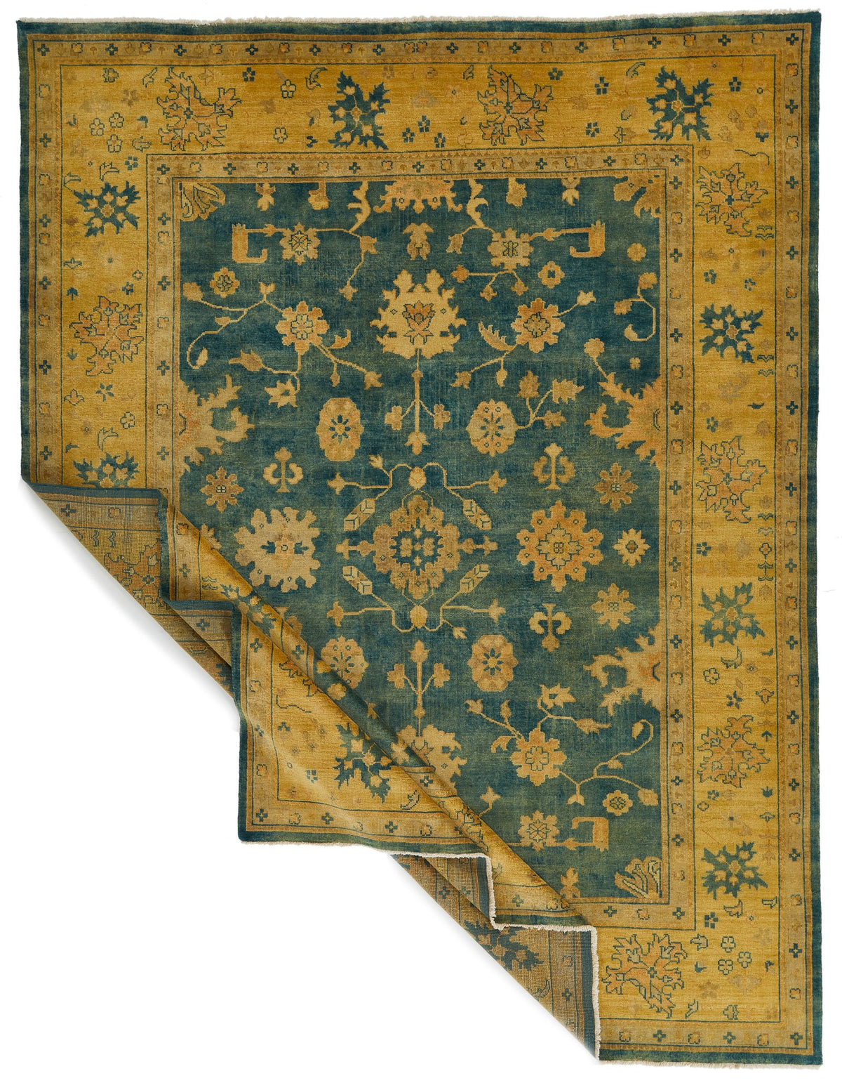 9x12 Blue and Ivory Turkish Oushak Rug