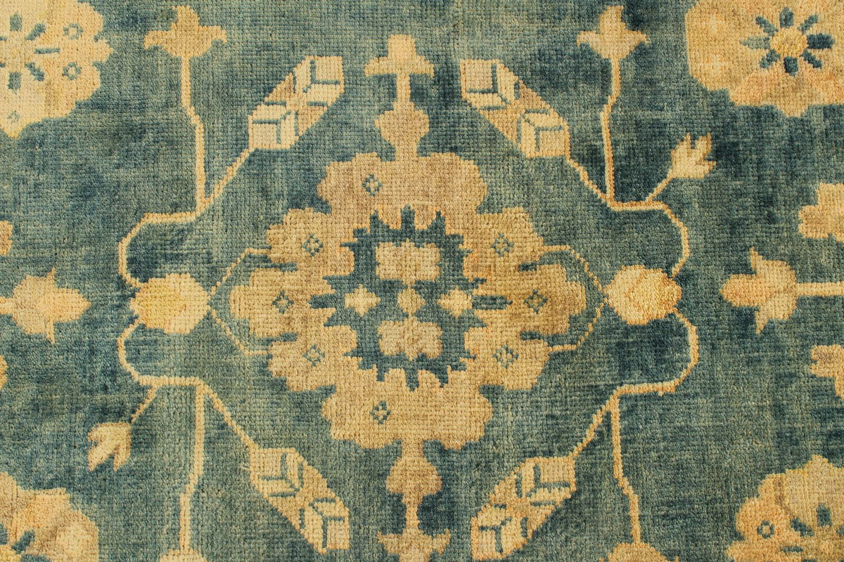 9x12 Blue and Ivory Turkish Oushak Rug