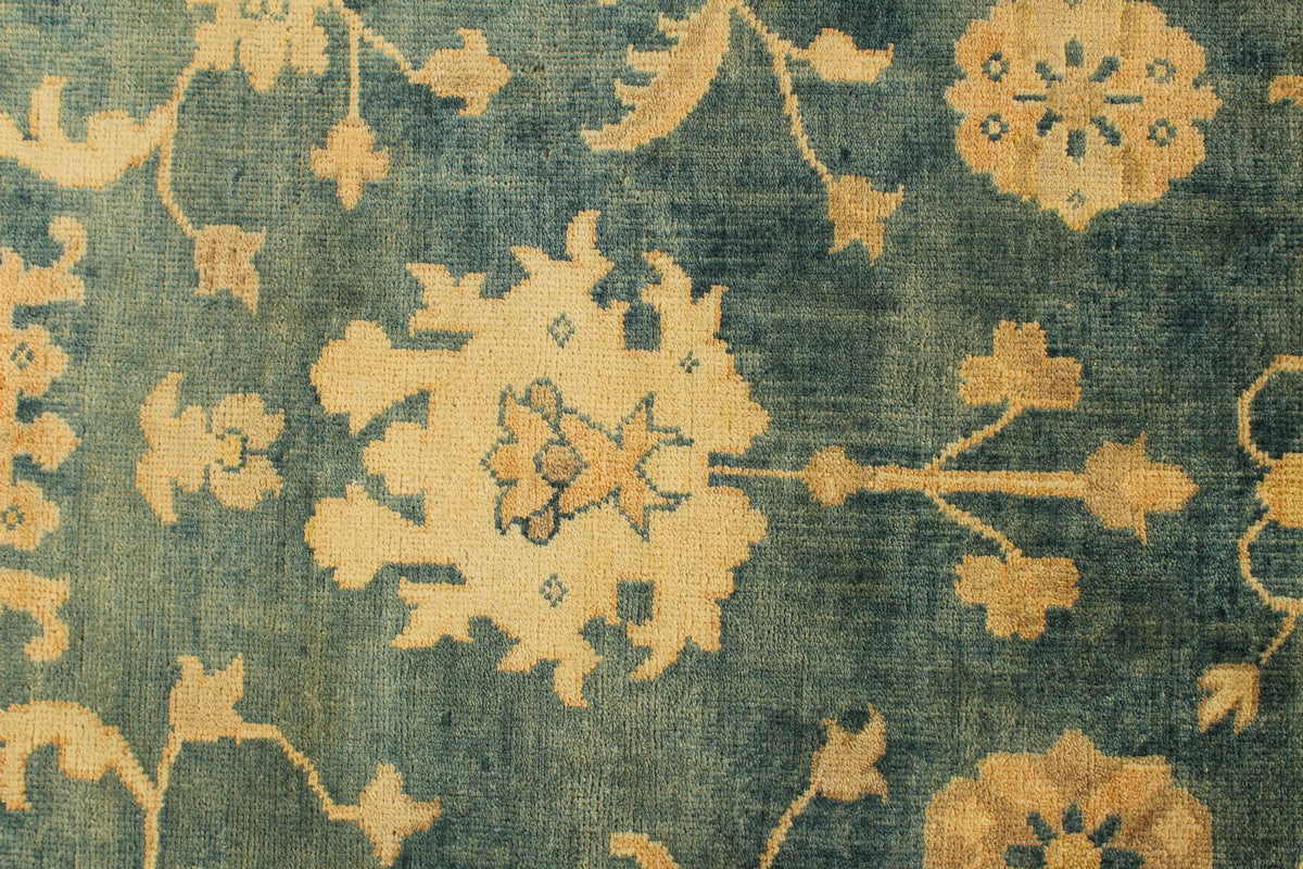 9x12 Blue and Ivory Turkish Oushak Rug