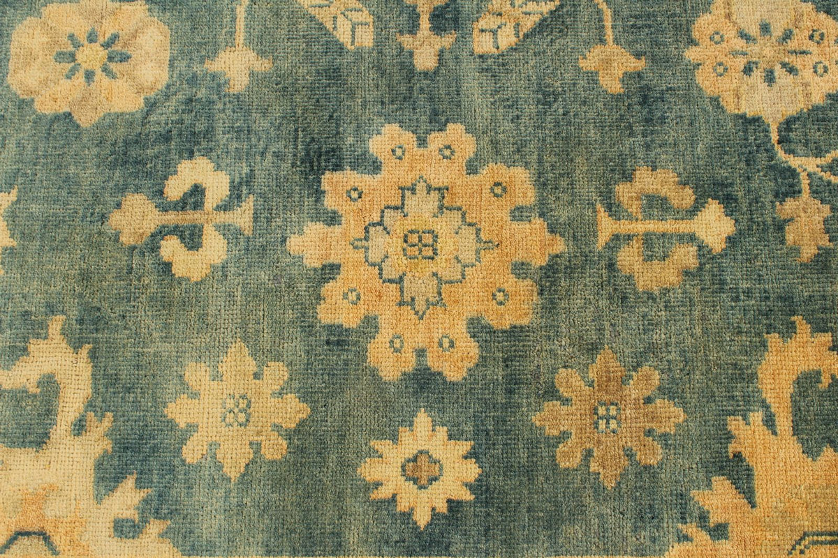 9x12 Blue and Ivory Turkish Oushak Rug