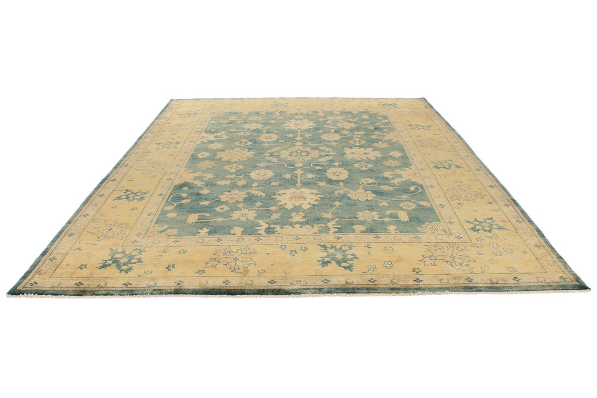 9x12 Blue and Ivory Turkish Oushak Rug