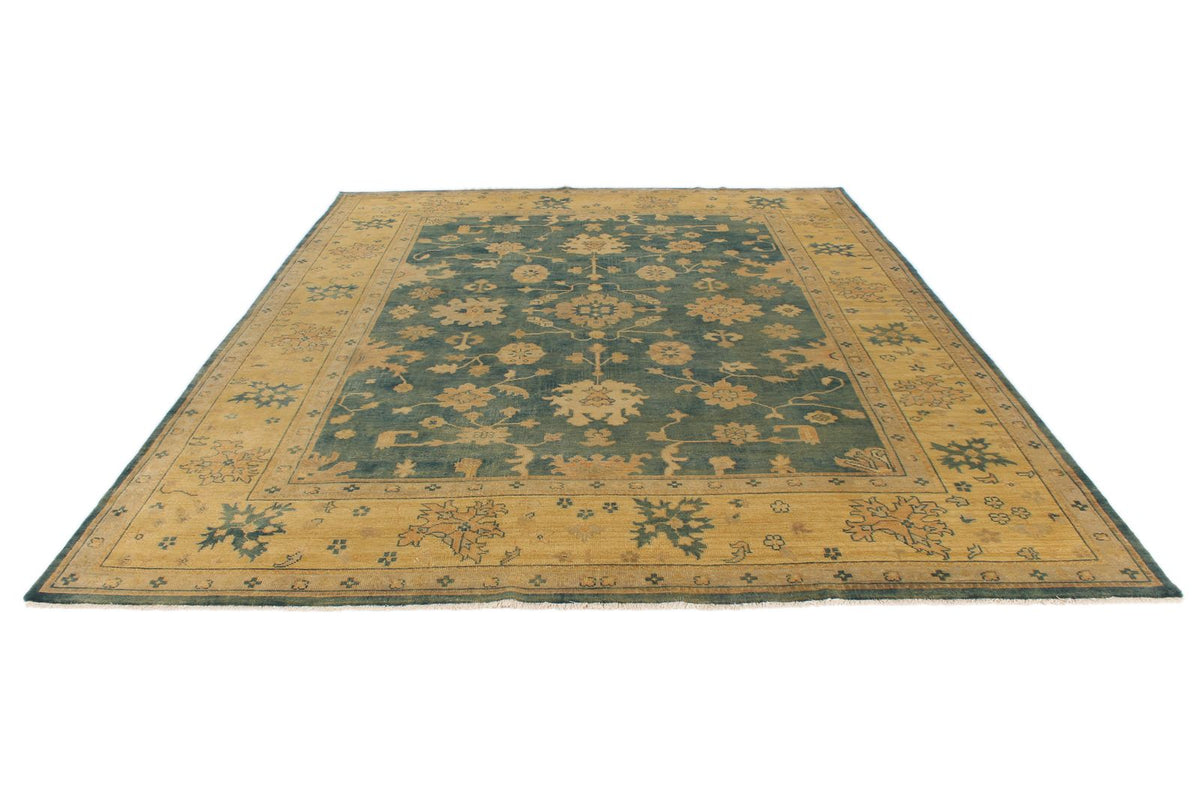 9x12 Blue and Ivory Turkish Oushak Rug