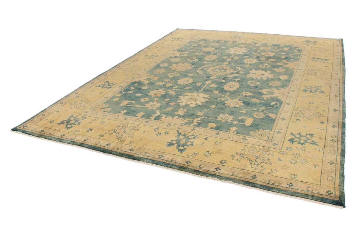 9x12 Blue and Ivory Turkish Oushak Rug