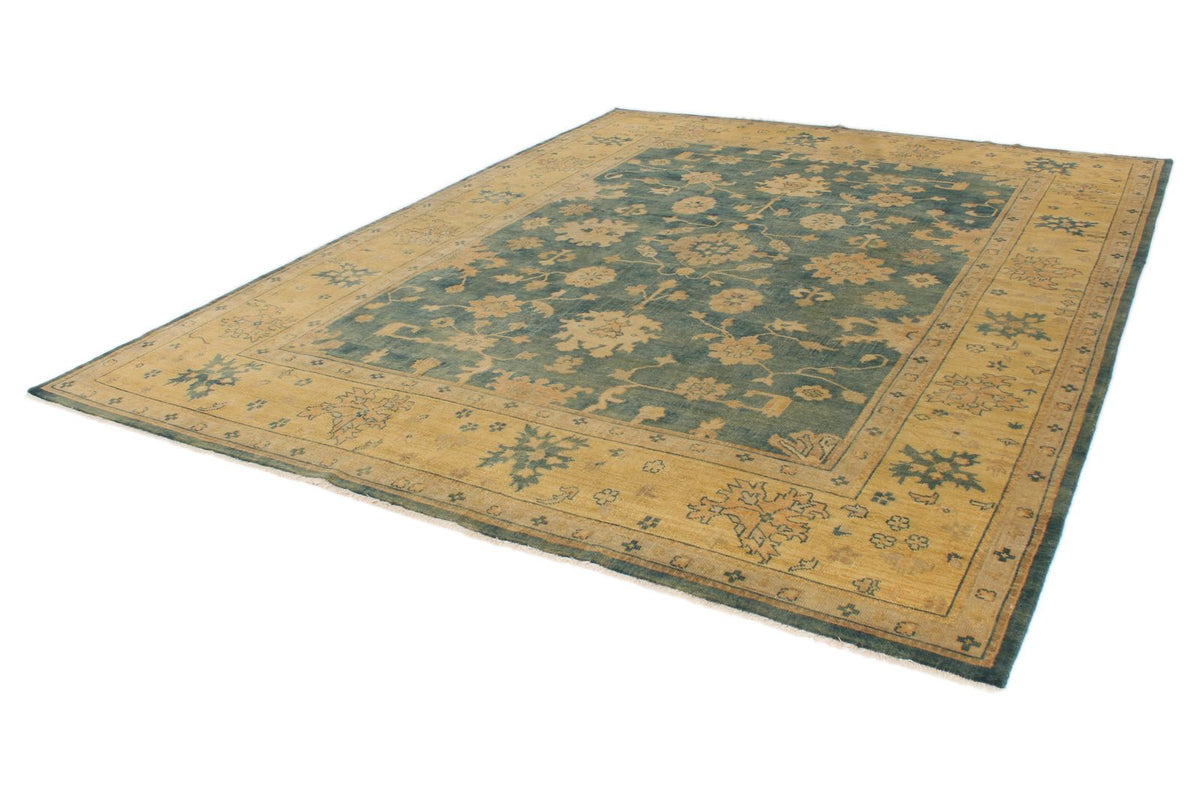 9x12 Blue and Ivory Turkish Oushak Rug