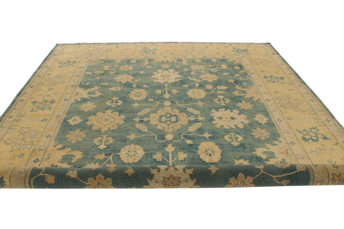 9x12 Blue and Ivory Turkish Oushak Rug