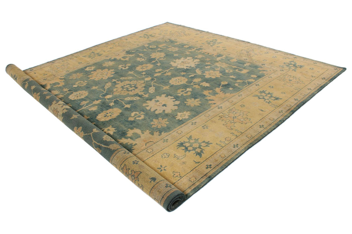9x12 Blue and Ivory Turkish Oushak Rug