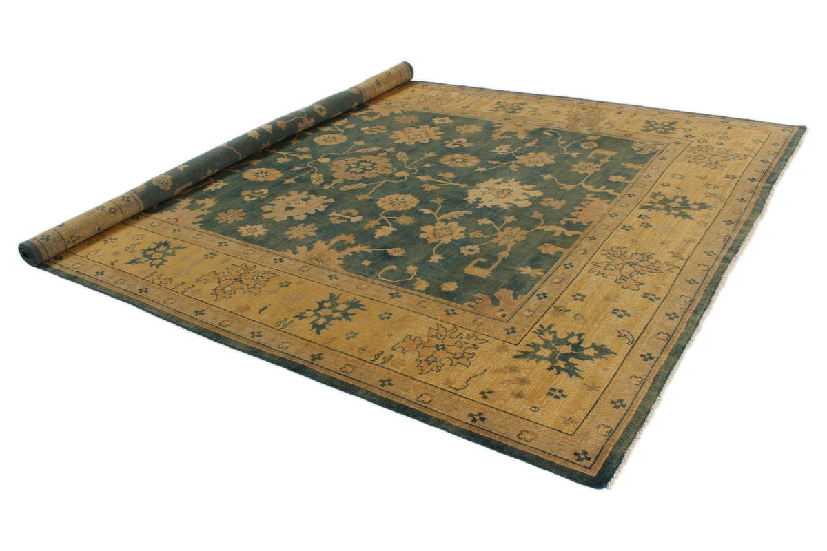 9x12 Blue and Ivory Turkish Oushak Rug