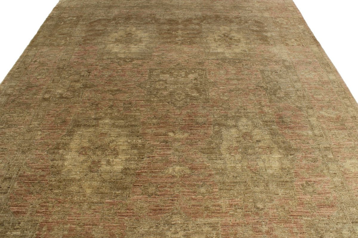 8x11 Brown and Pink Turkish Oushak Rug