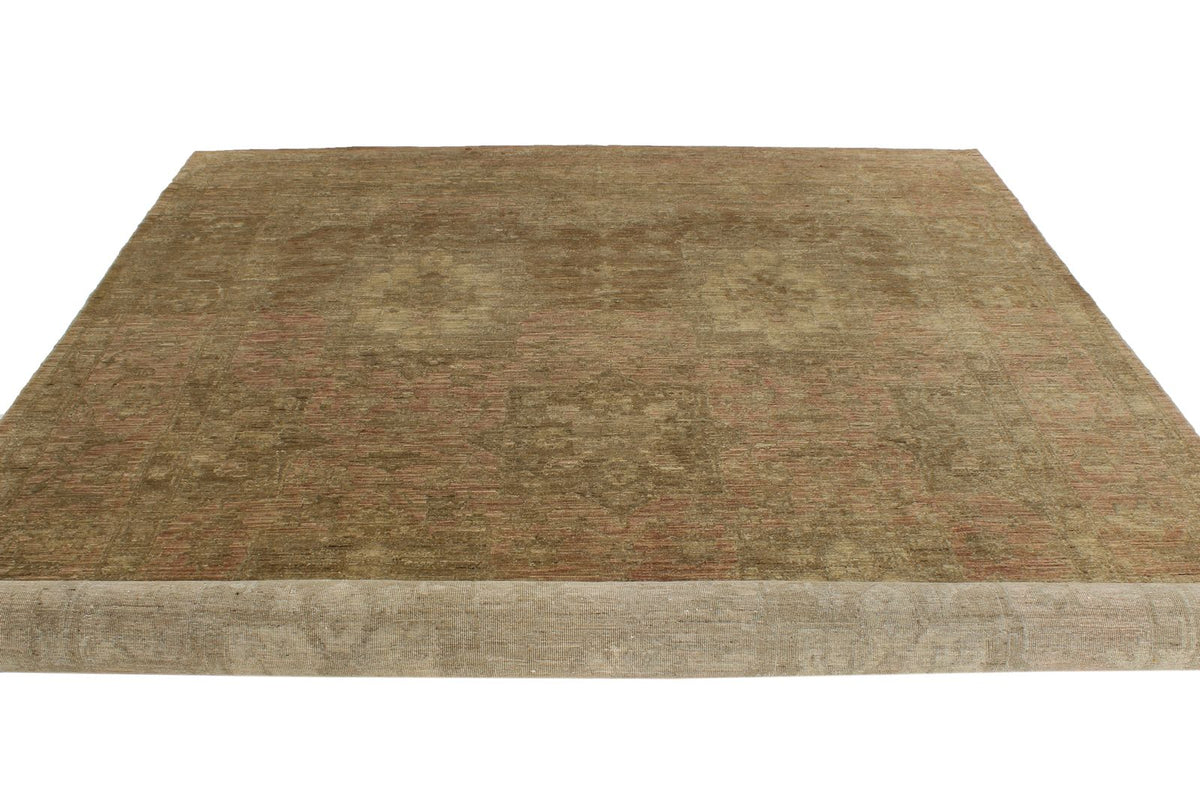 8x11 Brown and Pink Turkish Oushak Rug