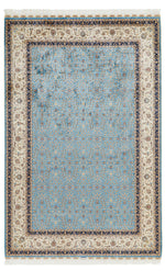 6x10 Blue and Ivory Turkish Silk Rug
