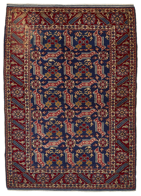 4x6 Navy and Red Turkish Traditional Rug