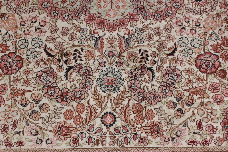 8x10 Ivory and Pink Persian Silk Rug
