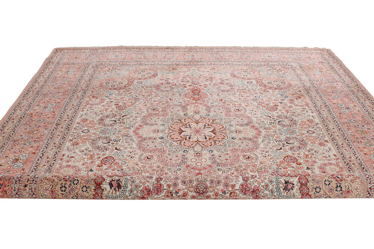 8x10 Ivory and Pink Persian Silk Rug