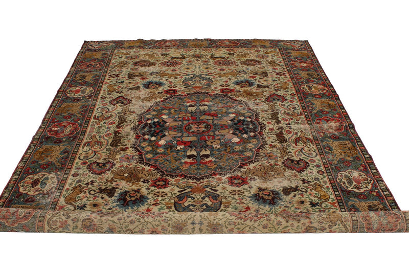 6x10 Ivory and Blue Turkish Traditional Rug