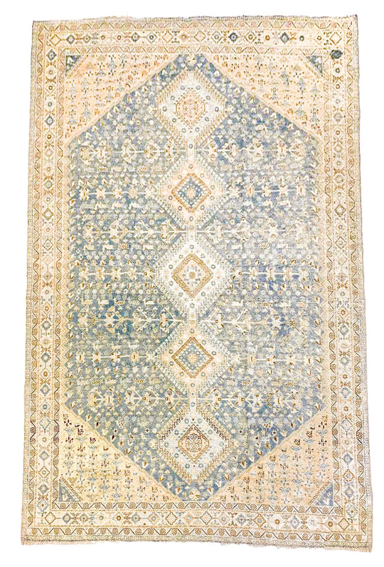 5x8 Blue and Gold Persian Rug