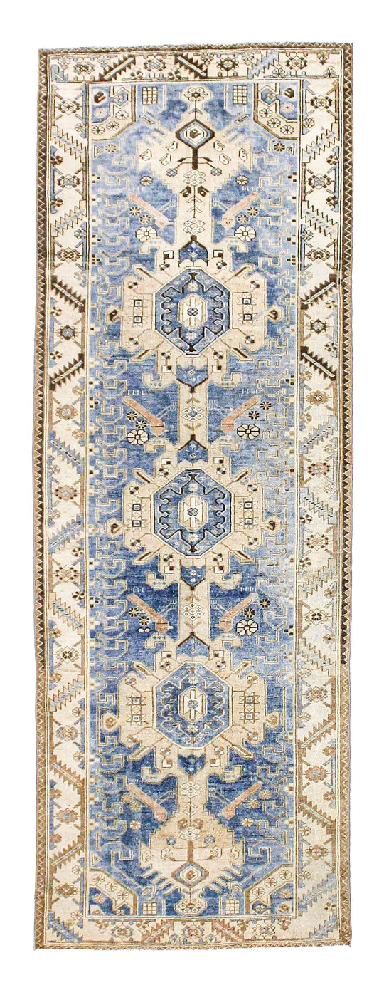 3x10 Blue and Ivory Persian Traditional Runner