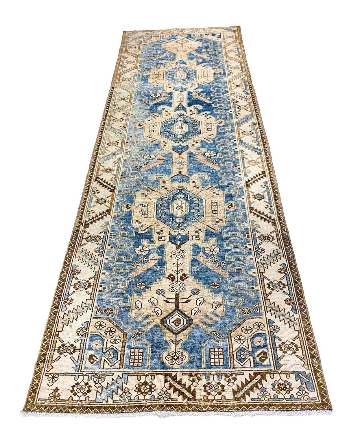 3x10 Blue and Ivory Persian Traditional Runner