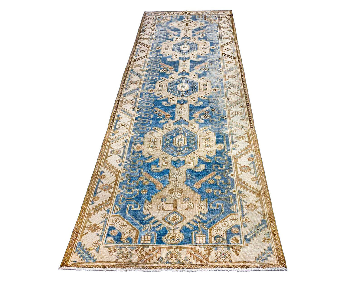 3x10 Blue and Ivory Persian Traditional Runner