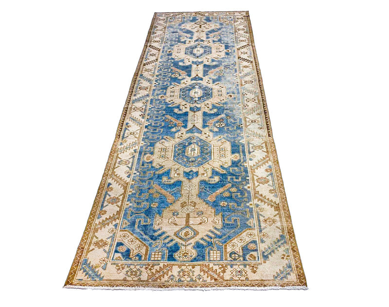 3x10 Blue and Ivory Persian Traditional Runner