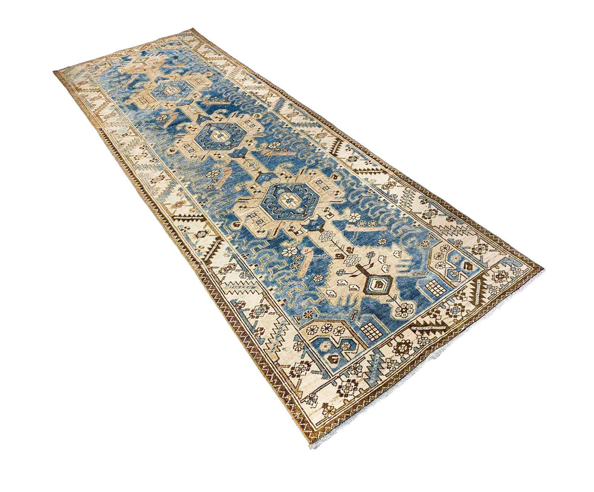 3x10 Blue and Ivory Persian Traditional Runner